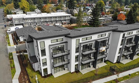 a view of the building from the air