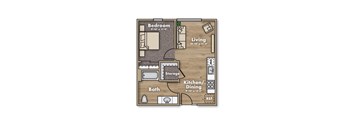 1 Bedroom Floor Plan at Terracina Vista, Portland, 97233-4299