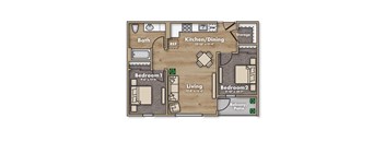 2 Bedroom Floor Plan at Terracina Vista, Portland Oregon