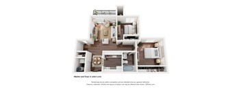 A floor plan of a house with a washer and dryer in select units.