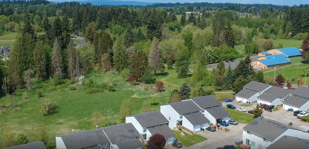 a aerial view of a neighborhood with houses and trees