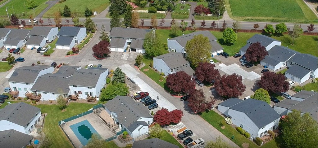 an aerial view of houses in a suburban neighborhood