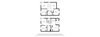 A floor plan of a two level home with three bedrooms and two bathrooms.