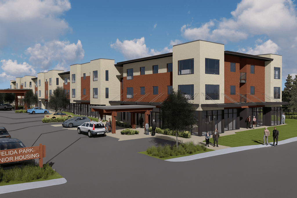 A rendering of a senior housing complex named Felida Park.