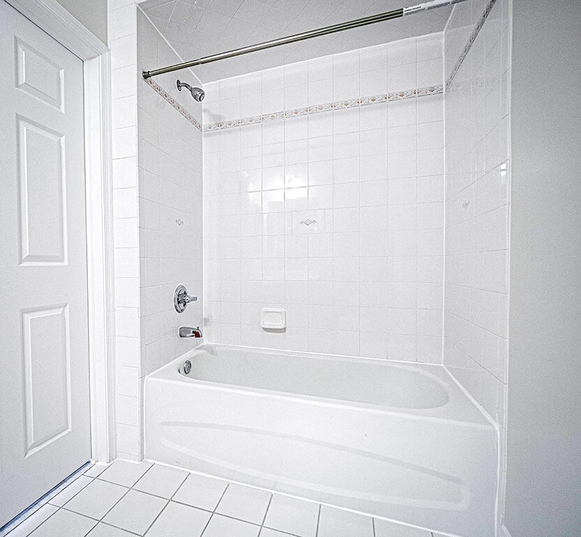Ceramic tile bathrooms include large showers at Heritage Court, New Jersey