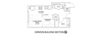 a floor plan of a living room with a bedroom and a bathroom