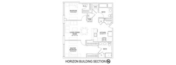 a floor plan of a town house with a bedroom and a living room