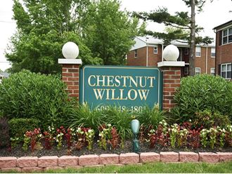 a sign for chesnut willow in front of a building