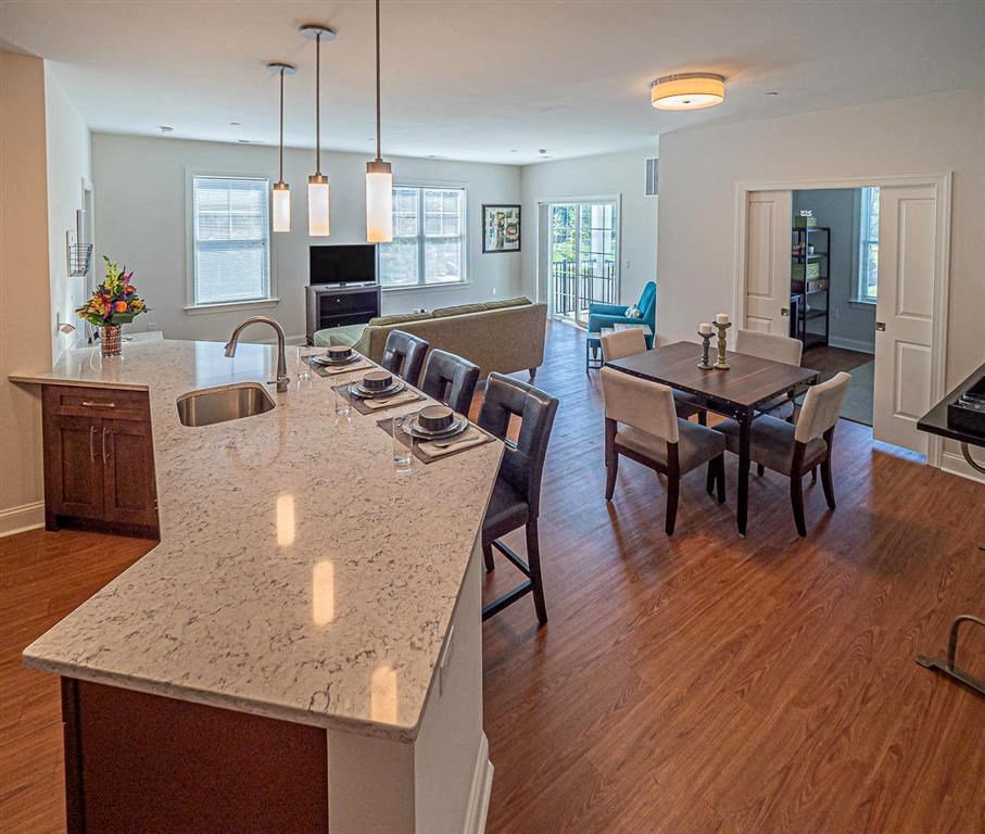 Granite countertop breakfast bars at Heritage Court, New Jersey