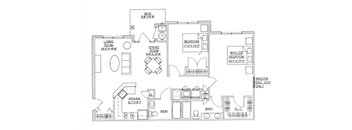 A black and white floor plan of a house with labeled rooms.