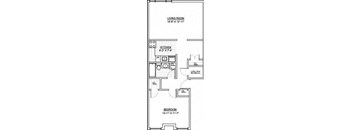 A floor plan of a house with a living room, kitchen, and two bedrooms.