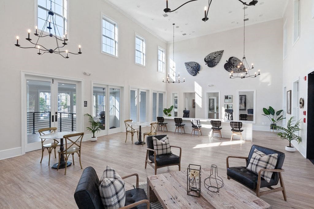 a large room with lots of furniture and chandeliers  at Harper's Crossing, Langhorne, Pennsylvania