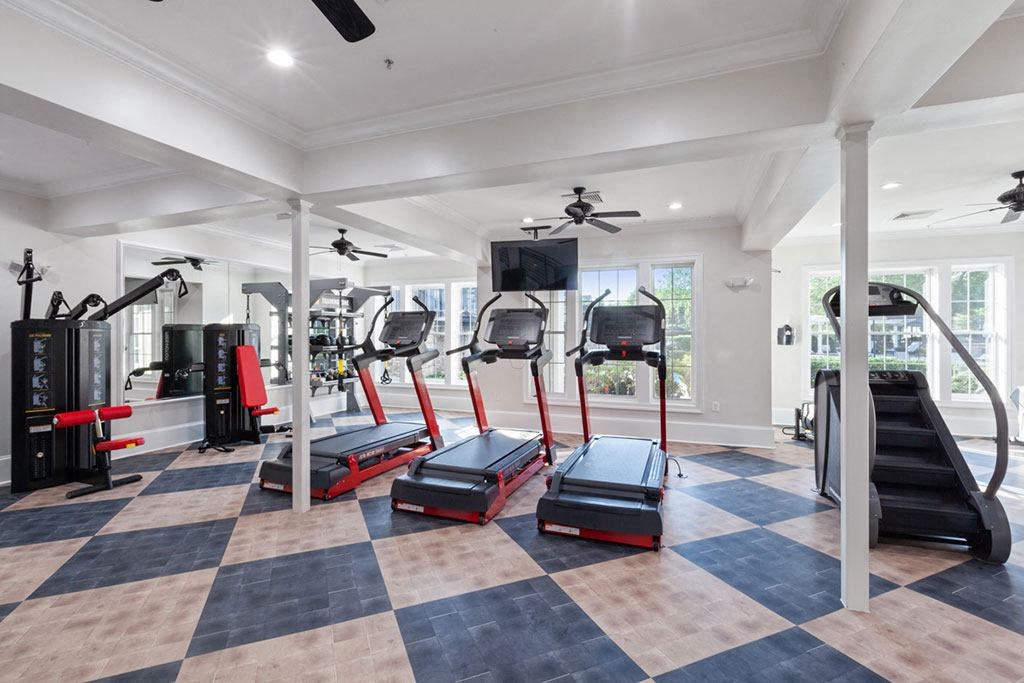 a home gym with a black and white checkered floor  at Harper's Crossing, Pennsylvania, 19047