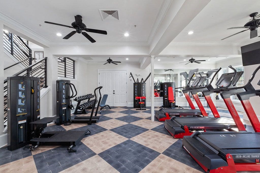 a home gym with weights and cardio equipment  at Harper's Crossing, Langhorne, PA, 19047