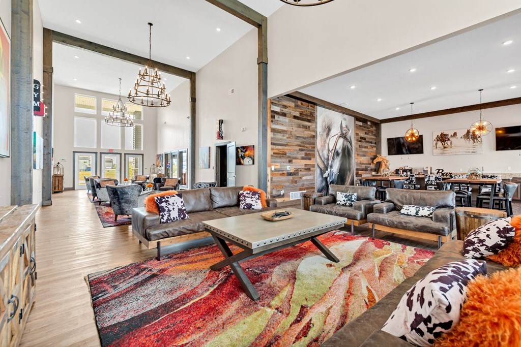 a living room with couches and a table
