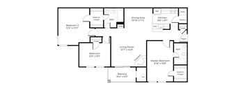 A floor plan of a house with labeled rooms and dimensions.