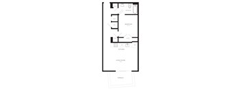 A floor plan of a house with a living room, kitchen, bathroom, and bedroom.