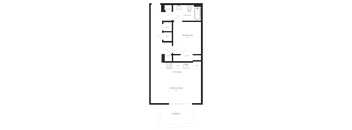 A floor plan of a house with a living room, kitchen, and two bedrooms.