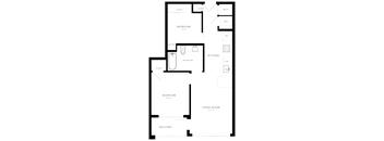 A floor plan of a house with three bedrooms, a kitchen, a living room, and a bathroom.
