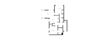 A floor plan of a house with a living room, kitchen, and two bedrooms.