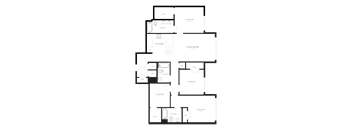 A floor plan of a house with a living room, kitchen, and multiple bedrooms.