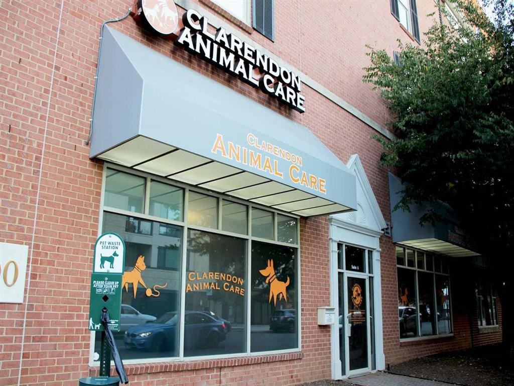 the front of a building with a sign that reads animal care