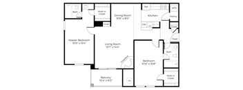 A floor plan of a house with a living room, dining room, kitchen, and multiple bedrooms.