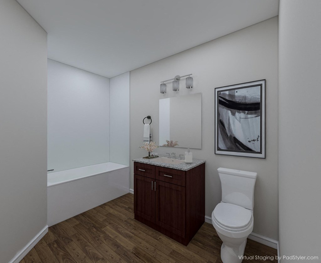 rendering of a bathroom with a toilet and a sink
