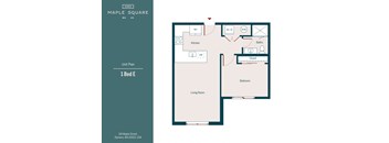 A floor plan of a 1 Bedroom apartment in Maple Square, Denver, MA.
