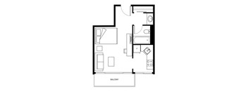 a floor plan of a small house with a bedroom and a living room