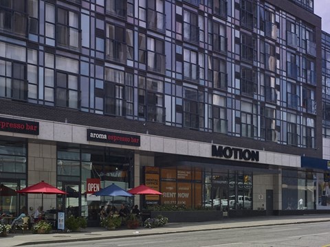 a view of the front of the motion building