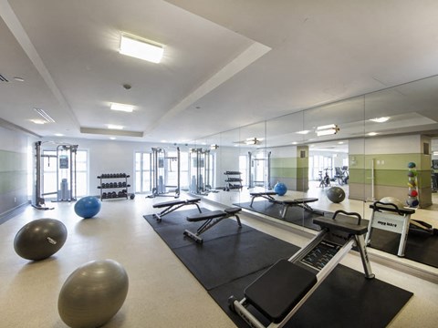 a workout room at the m on hennepin apartments in minneapolis, mn