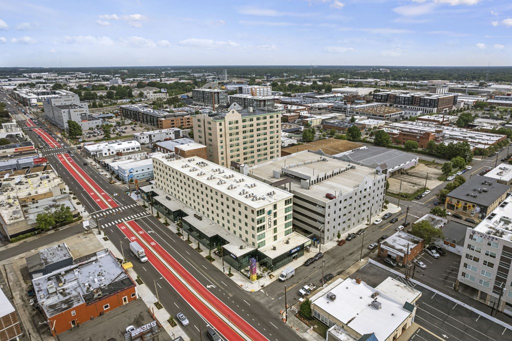 a view of the city from the top of a skyscraper at The Icon in Richmond, VA 23230