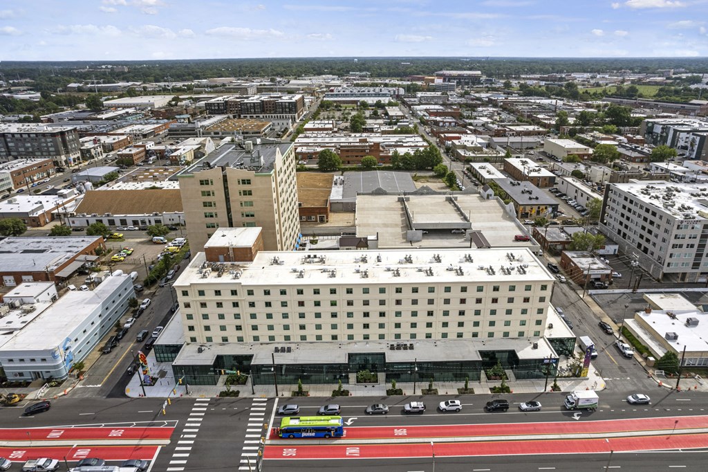 an aerial view of a large white building in a city at The Icon, Richmond, VA 23230