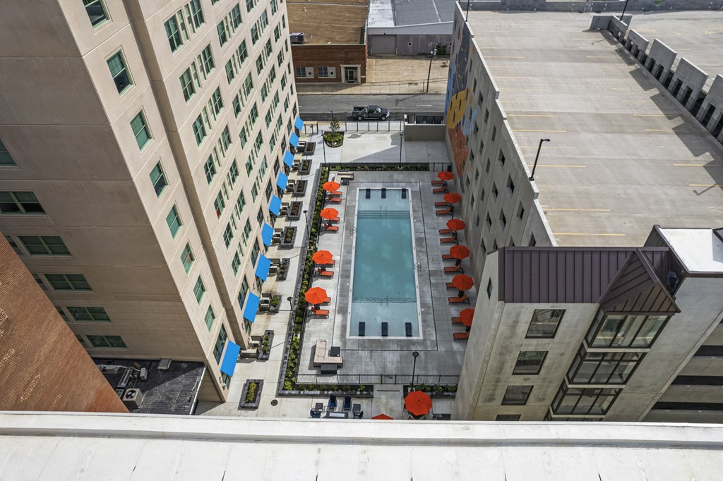 a view of the pool from the top of a building at The Icon, Richmond, VA 23230