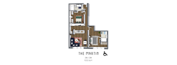 The Martin Floor plan - A floor plan of a 2 bedroom, 2 bathroom apartment at The Icon, Richmond, VA