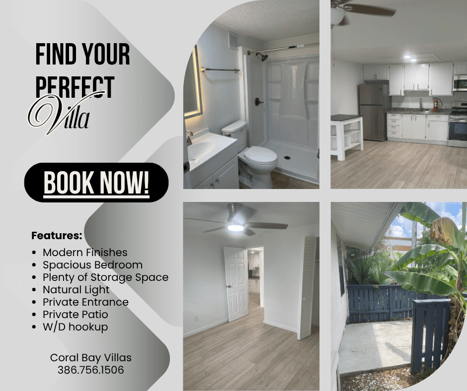 A real estate advertisement for a villa with a list of features and a phone number.