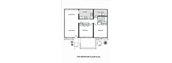 a floor plan of a two bedroom floor plan with a bathroom and a living room