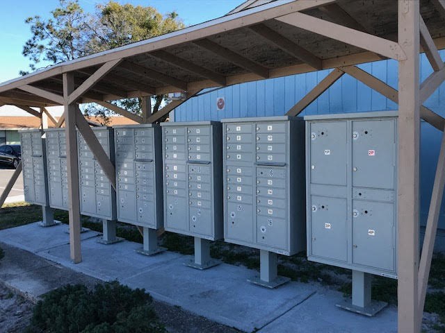 a row of lockers in front of a building