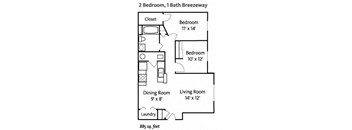 floor plan of a small house with a living room and a dining room