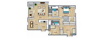 a floor plan of a house with bedrooms and a living room