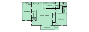 2 bed 2 bath floor plan at Birch Run, Georgia, 30021