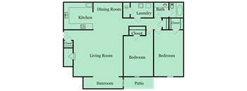 2 bed 1 bath floor plan at Birch Run, Georgia