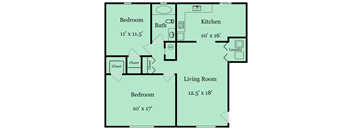 2 bed 1 bath floor plan Aat Broadway at East Atlanta, Atlanta, 30316