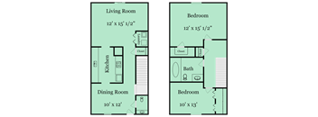 2 bed 1.5 bath floor plan B at Broadway at East Atlanta, Atlanta, 30316