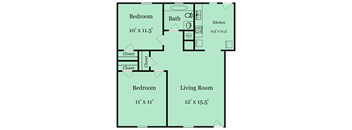 2 bed 1 bath floor plan at Broadway at East Atlanta, Atlanta, GA