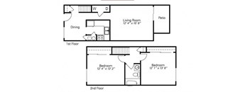a floor plan of a house with two bedrooms and a living room