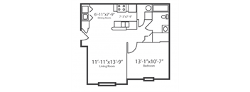 a floor plan of a bedroom apartment with a living room and a dining room