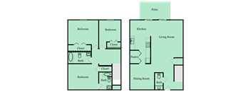 3 bed 2.5 bath floor plan at Gardens at Camp Creek, Atlanta, Georgia