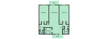2 bed 2 bath floor plan at Gardens at Camp Creek, Atlanta, GA, 30349